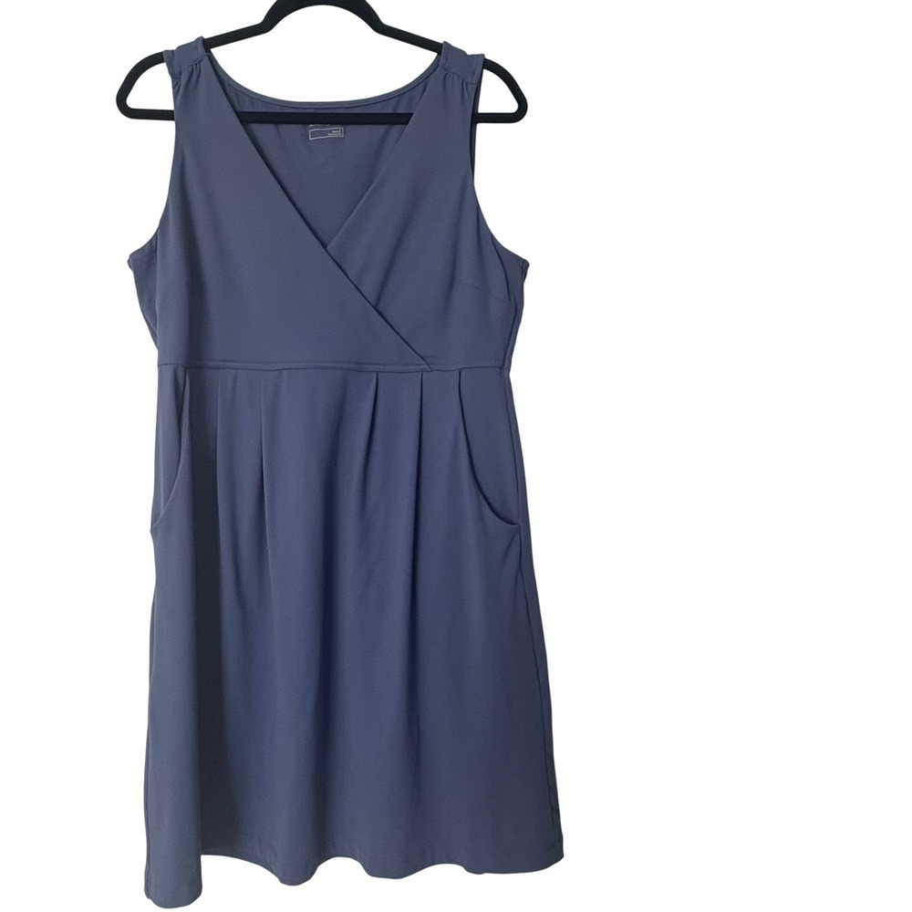 Eddie Bauer Sleeveless Wrap Front Empire Waist Pocket Blue Dress Womens Large